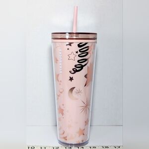 NWT Starbucks Pink Moon & Stars Holiday 2023 Tumbler w Lid Venti 24oz Limited Ed